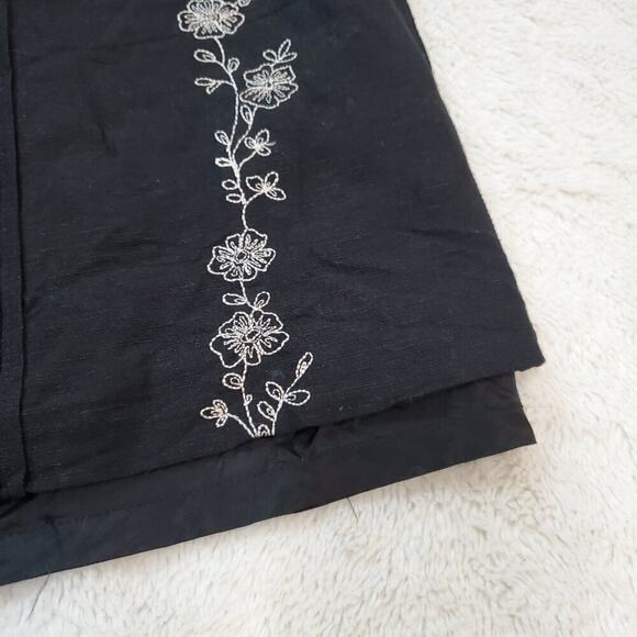 Loft Black Linen Blend White Floral Embroidery Office Work Knee Length Skirt 14 - Picture 3 of 6